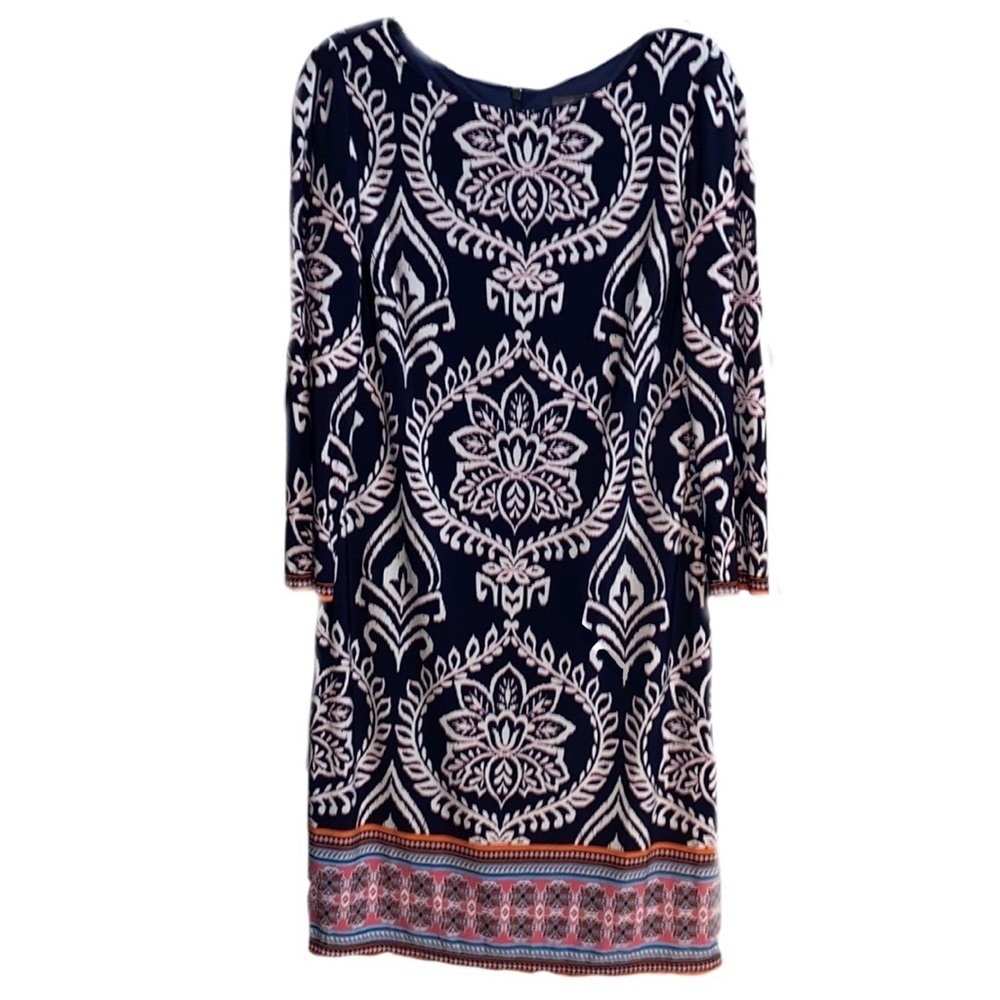 Vince Camuto Size 6 Patterned Fully Lined Long Sleeve Midi Dress